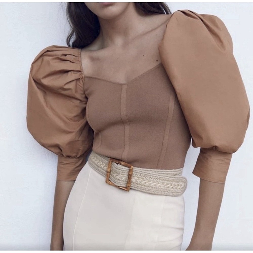 Zara Poplin corset crop top with puffy sleeves size XS - Flaw READ